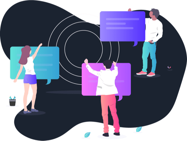 People collaborating with speech bubbles